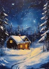 Print ACEO Art Card Christmas Cottage Snow Tree Winter Forest Limited Edition