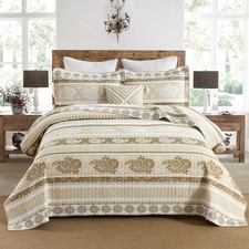 Bedding Set, King Size Quilt, Cotton Bedding Comforter Sets, Brown Taupe Stri...