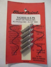 Vtg Blue Point Tools / Snap On Tools YA2800-4-5 Pk #2 Phillips Bit - 5/16" Hex