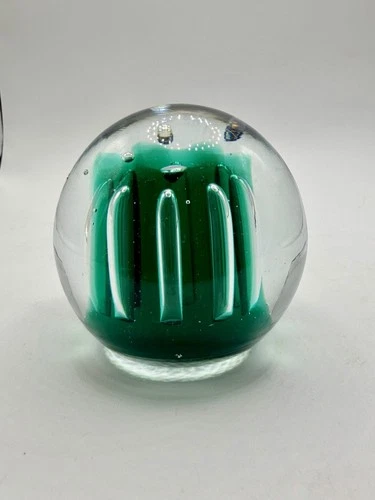 Blenko Paperweight Art Glass Controlled Bubble Vintage Deep Emerald Green