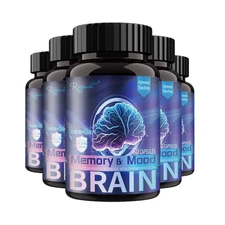 5-Pack Royavita Memory & Mood Capsules - Brain and Memory Capsules -300 Capsules
