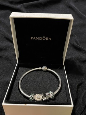 Pandora 925 Silver Ale Bracelet W/ 4 Charms 7.5  In Box Angel Birthday Cake Etc