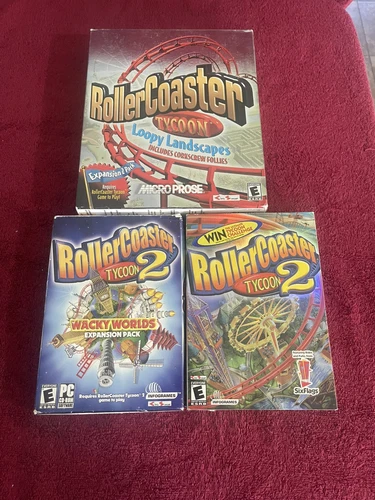 Roller Coaster Tycoon PC Bundle Loopy Landscapes Wacky Worlds Tycoon 2  Ex Cond
