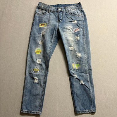 Unbranded Distressed Patchwork Jeans Womens Size 28 Blue Denim Destroyed Rip