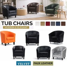 Tub Chair Velvet Faux Leather Armchair Sofa Dining Living Office Room Furniture