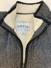 Orvis Men's 2XL XXL 1/4 Zip Sherpa Lined Fleece Pullover Gray Black EUC