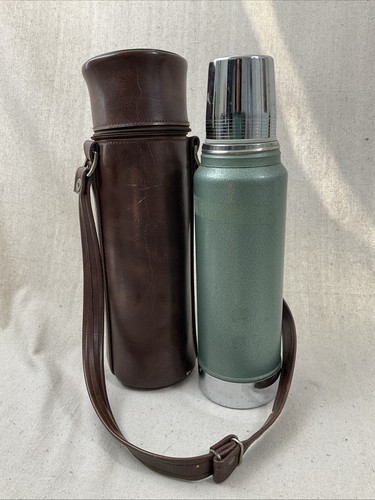 Stanley ANTIQUE VINTAGE THERMOS with Leather Case -Drink Bottle VERY LARGE SIZE
