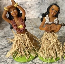 Car Dashboard Hawaiian Hula Dancer Bobble Nodder Dancing Girls Figure Lot Of 2