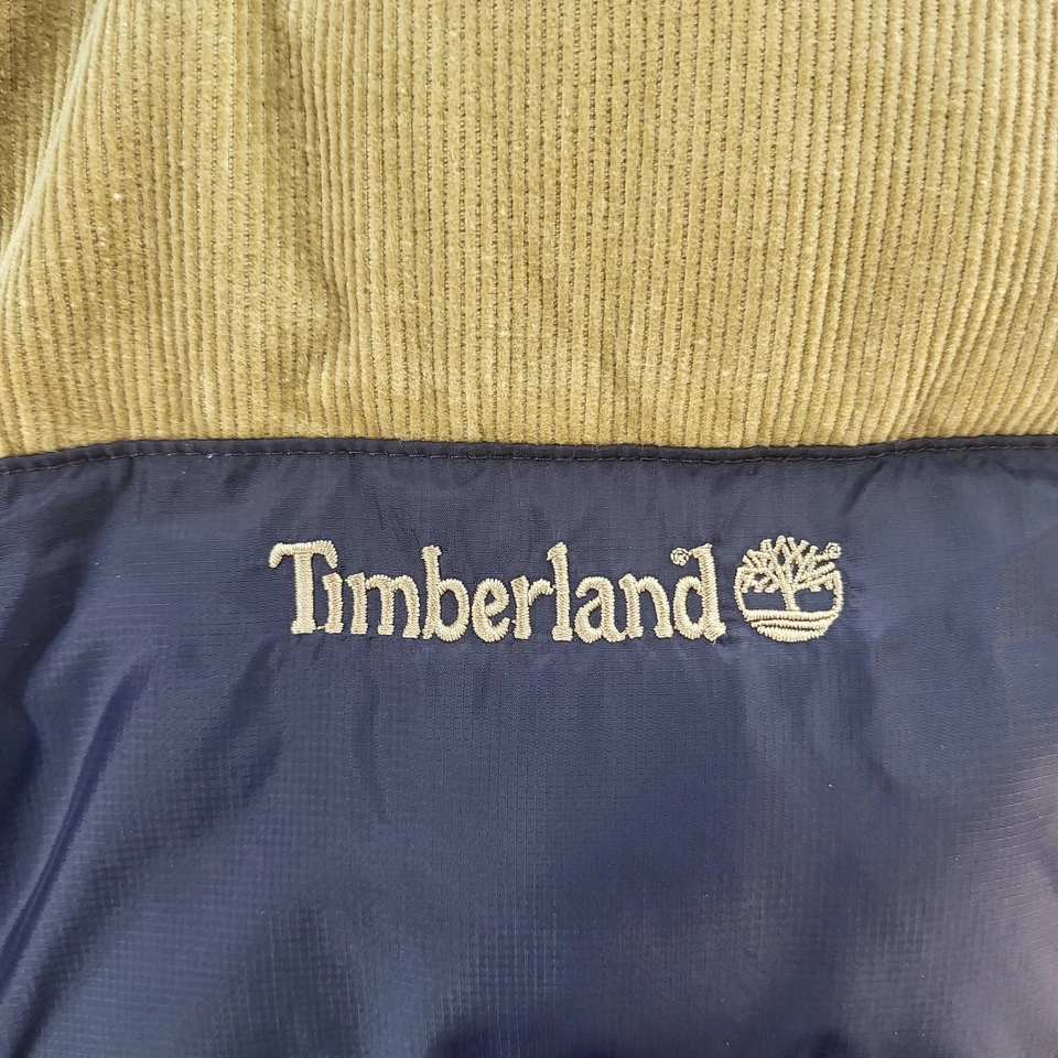 Timberland Vest Mens XL Navy Tan Corduroy Yoke Puffer Quilted Snap Front Logo - Image 2 of 4