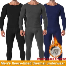 Men's Thermal Underwear Set Fleece Lined Long Johns Top & Bottom Base Layer US