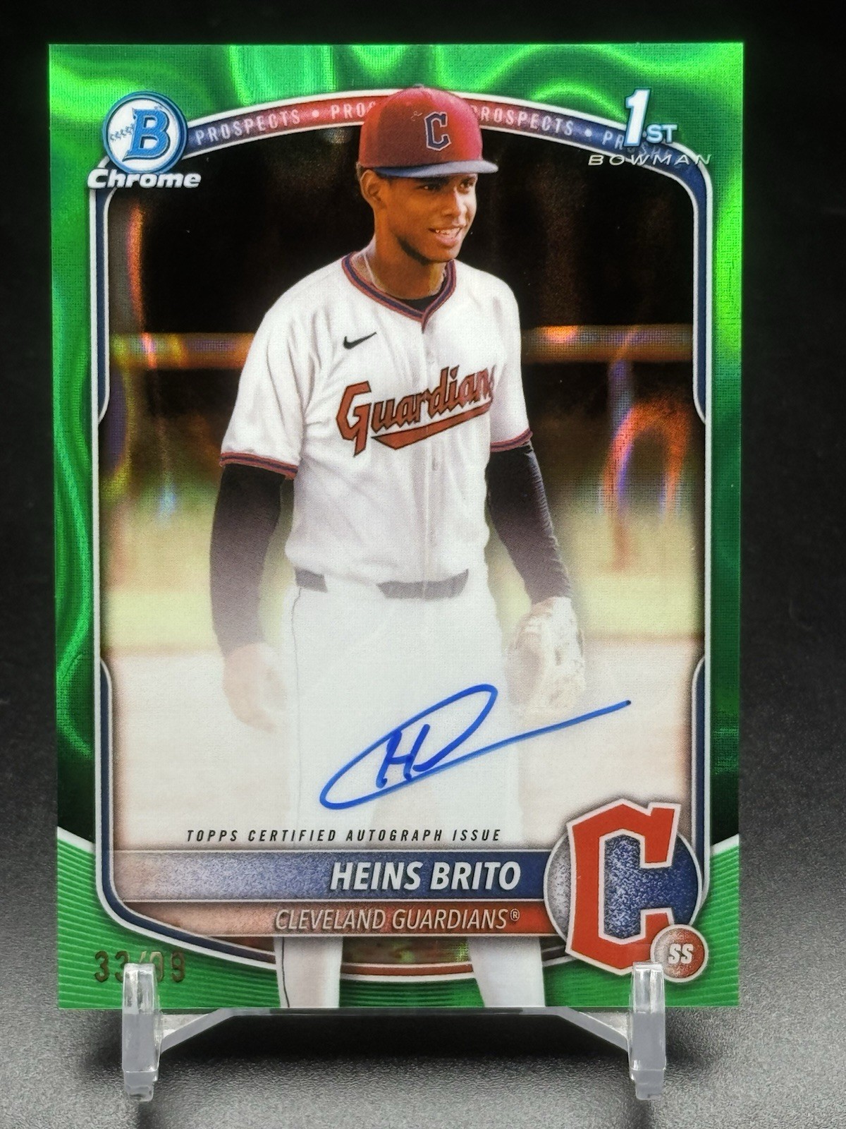 Heins Brito 2025 1st Bowman Chrome Green Lava Refractor Auto #/99 Guardians