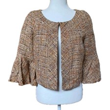 Trina Turk Blazer 6 Beige Brown Cropped Hook Sparkle Tweed Dinner Party USA NWT