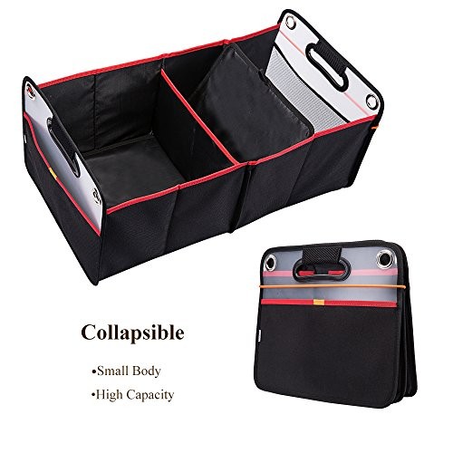Car Trunk Organizer, Collapsible Auto Trunk Organizer Storage, Black/Red - Picture 3 of 8