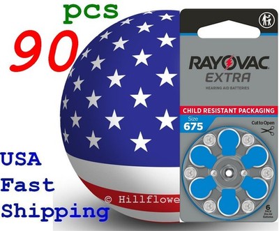90 pcs A675 675A Size 675 Rayovac Extra Card 1.5V Zinc Air Hearing Aid Battery