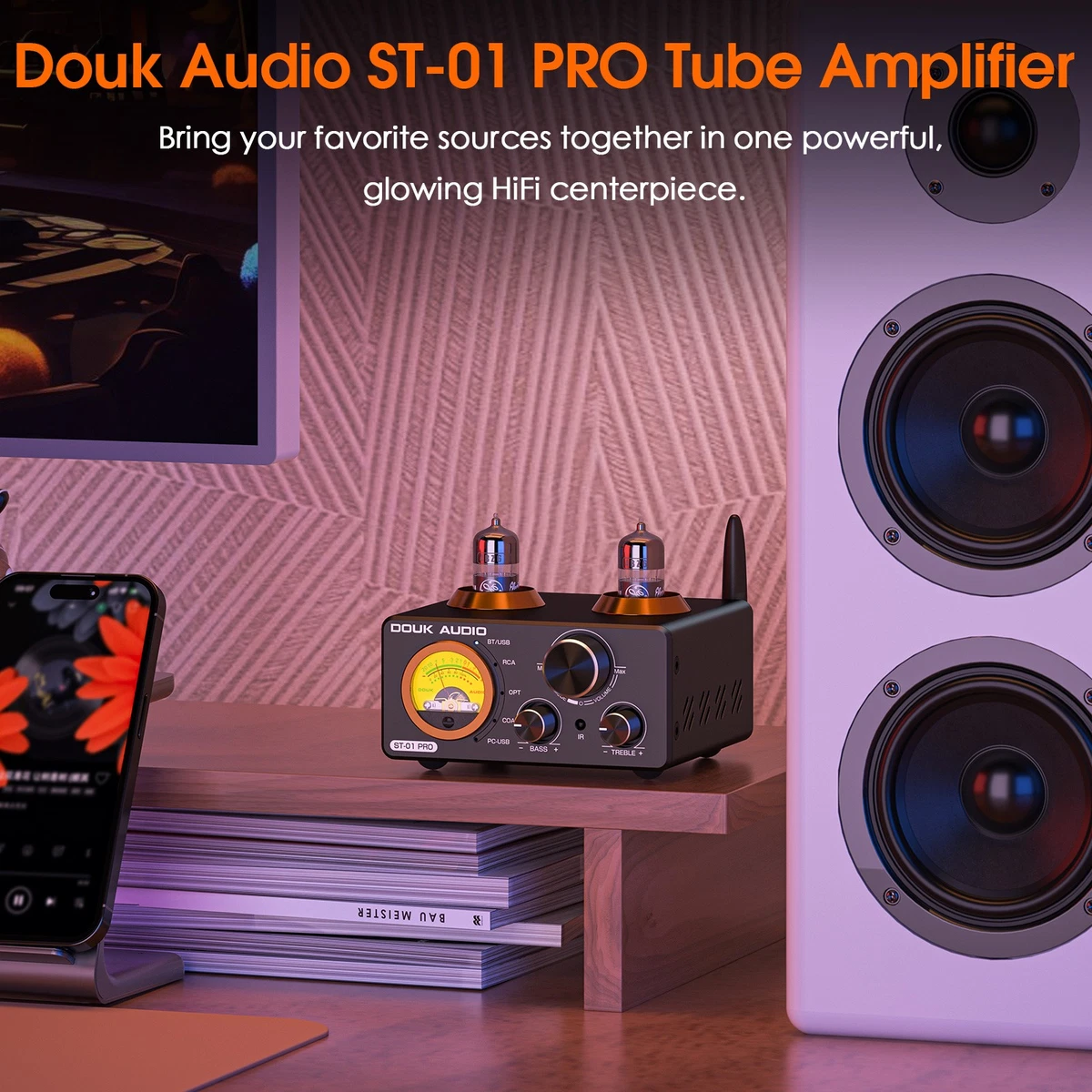 HiFi Valve Tube Digital Amplifier Bluetooth 5.0 Receiver USB DAC COAX / OPT Amp