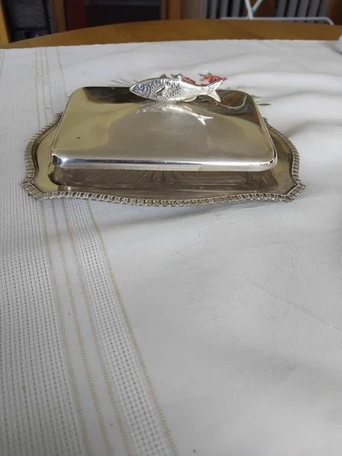 Late Victorian / Edwardian Silver Plated Sardine Dish with Glass Inner
