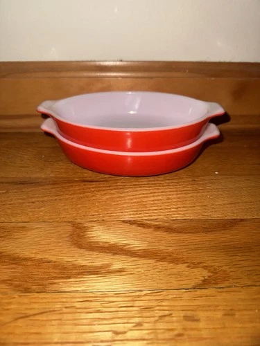 Rare Vintage Red Pyrex 700 Pixie Oval Gratin Dish 10 Ounces Set Of Two