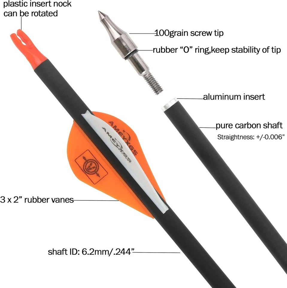 Pure Carbon Arrows 30" Compound Bow Recurve Bow Archery Hunting Shoot SP300-600 - Image 2 of 4