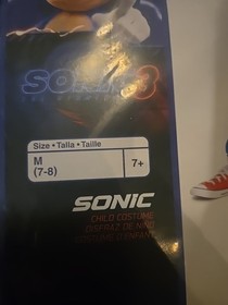 Sonic The Hedgehog Child Costume Size M Medium 7-8 Hooded Jumpsuit New Licensed 