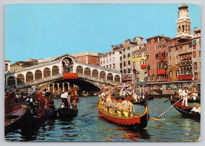 Venice Italy Rialto Bridge Grand Canal Regatta Storica Gondolas Postcard