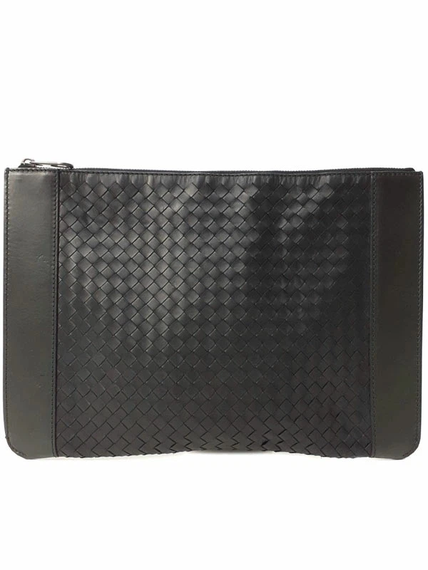 Bottega Veneta — Bottega Veneta Intrecciato Leather Black Clutch Bag Women's #TB1199