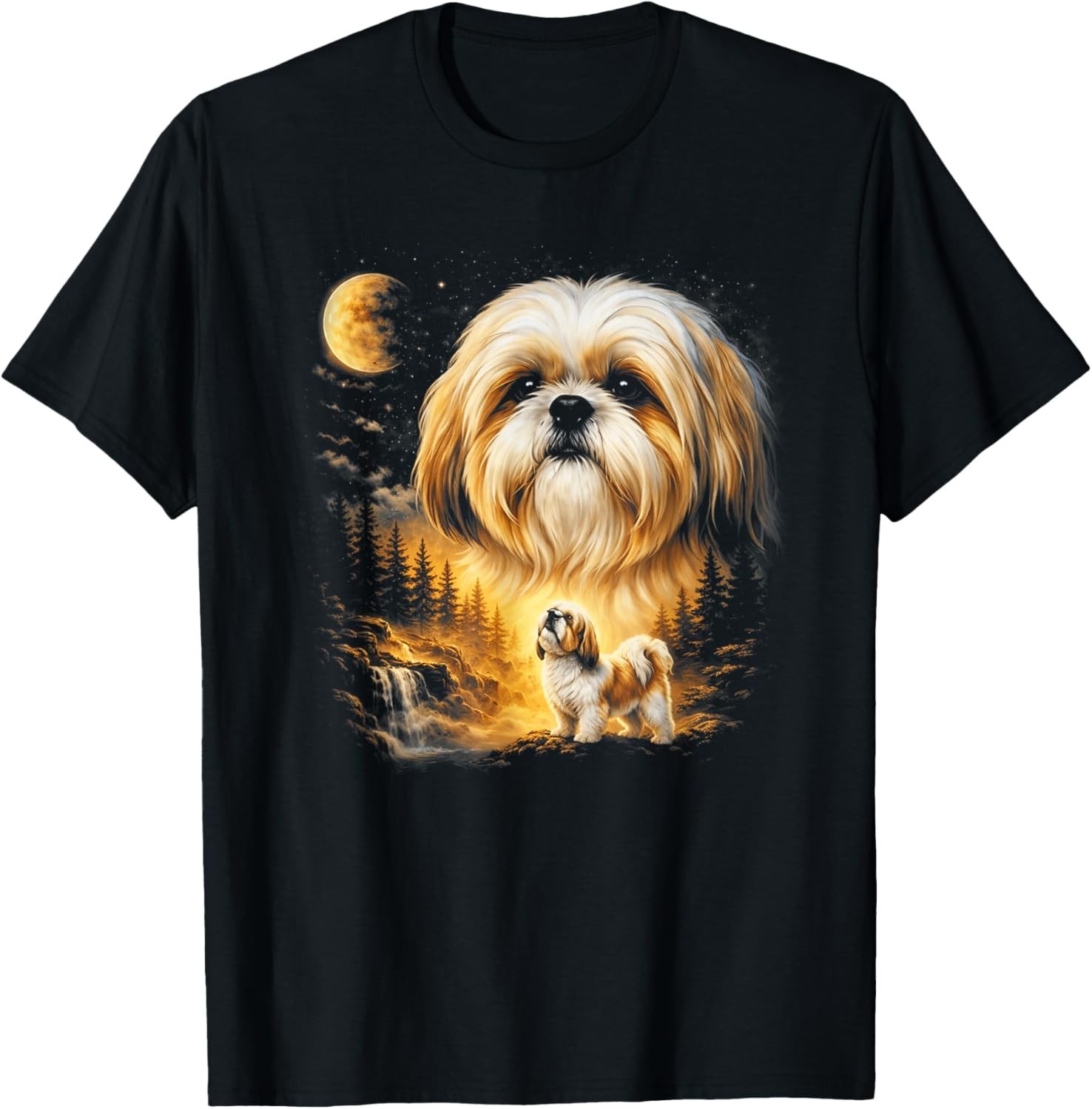 Shih Tzu Howling to The Moon Vintage 90s Funny Dog Graphic T-Shirt - USA Size