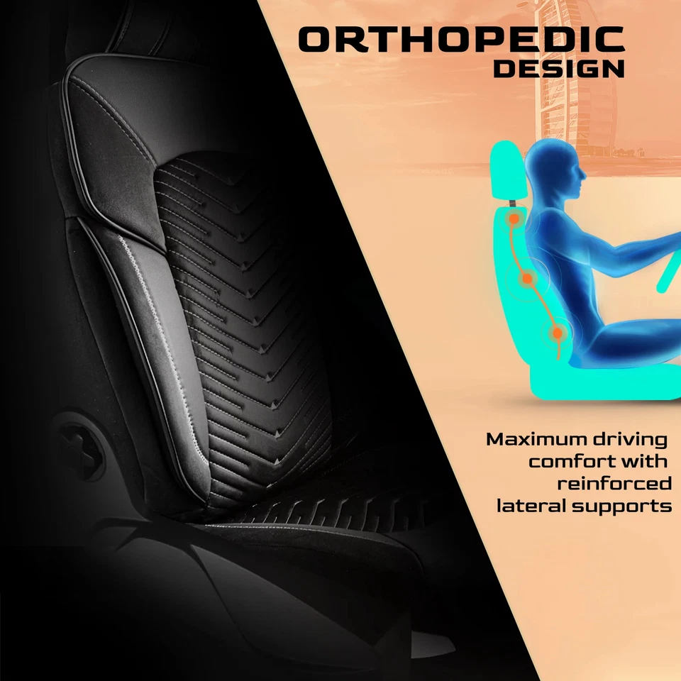 Fundas de asiento a juego para Seat Leon en negro-gris con bolsillo trasero Foto 4 de 4