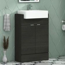 Modern Bathroom 600mm Floor Standing Vanity Unit 2 Door Semi Recessed Basin Sink