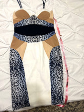 Celeb Boutique Orin Bodycon Dress S Multicolor Animal Print Zip Front Straps
