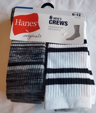 Hanes Originals 6 Pairs Mens Crews Long Socks Size 6-12 NWT 133