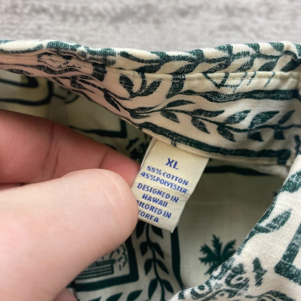 VTG Reyn Spooner Catalina Hawaiian Shirt XL Beige Green Seaplane Reverse Print - Image 4 of 4