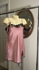 Victoria  s Secret Angels pink slip dress adjustable straps black lace bows