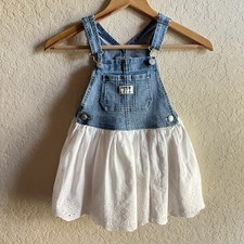 Oshkosh B'Gosh Denim Overall Top With White Lined Eyelet Skirt Girls Toddler 4T