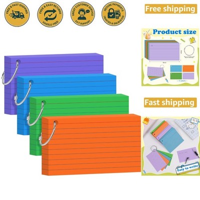 High-Quality Neon 3x5 Index Cards - 200 Count with 4 Rings for Easy Access