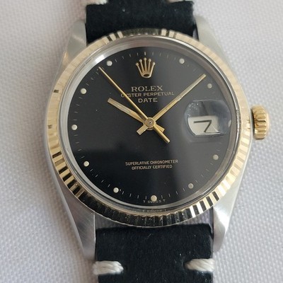 Rolex Oyster Perpetual Date 1500 35mm 14k Gold SS 1970s Mens Automatic RA624B