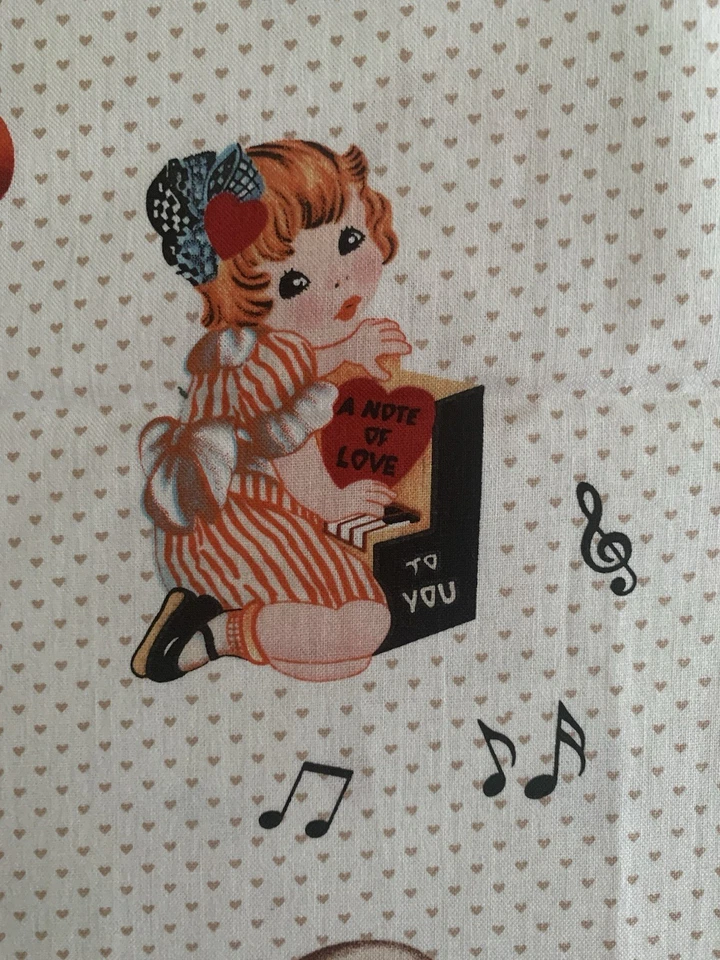 *OOP/VTG* Valentine's Card Fabric Images Cards on Cotton Fabric Faye Burgos 1 yd - Image 2 of 4