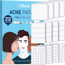 Large Pimple Patches, 212 Count, 5 Sizes for Face, Forehead, Body, and Back