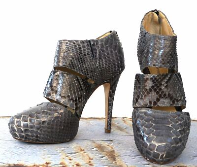 ALEXANDRE BIRMAN sz 9 Blue Gray Python Cutout Platform Ankle Booties