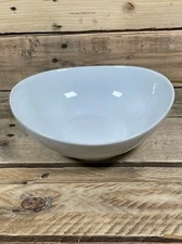 Concave White Bowl Circle 6x7x3” Home Thick Ceramic Wavy Large Wide Serving Dish