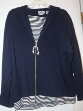 Chaussport Large Navy Blue Sailor Cotton Jacket Zipper Stripes