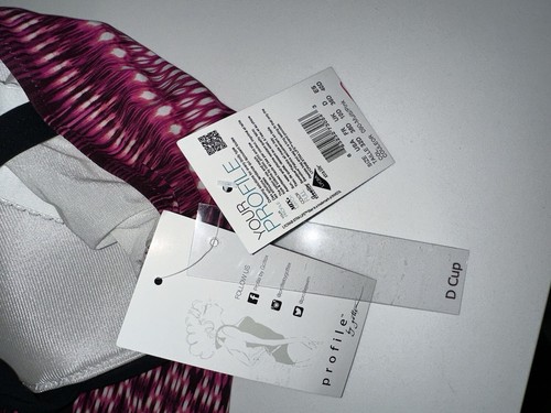 NWT $98 PROFILE by GOTTEX PINK GEO PRINT LETTUCE HEM TANKINI SWIM TOP 32D - Picture 6 of 7