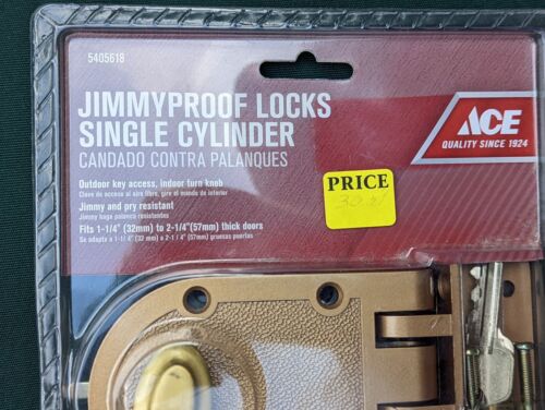 ACE Single Cylinder Jimmy Proof Deadbolt Key Cylinder Jimmyproof Lock Keys MIB - Picture 2 of 3