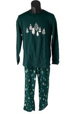 Cuddl Duds Jersey Microfleece Men's Pajama Set Evergreen Trees