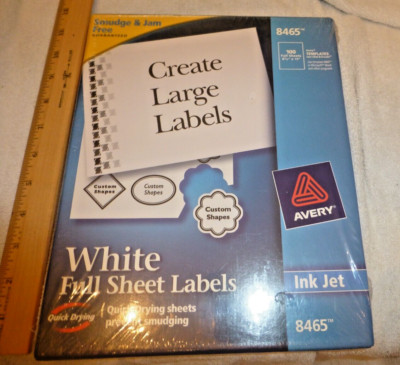 Avery 100 Full-Sheets -  mailing Labels with Inkjet 8 1/2 x 11 - 8465