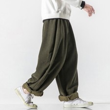 Pantaloni Harem Baggy In Corduroy Da Uomo Con Gamba Larga E Vita Elastica