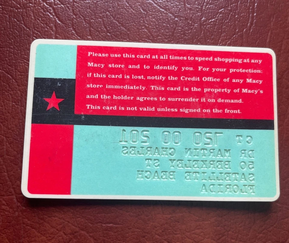 Vtg Macy's Account Card 1964's - 1968  Collectors Credit Card - Herald Square - Image 2 of 2