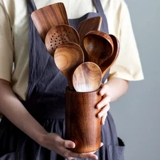 Hand Made Wooden Kitchen Utensil Set, High Quality Spoons, Spatula  For Cooking.