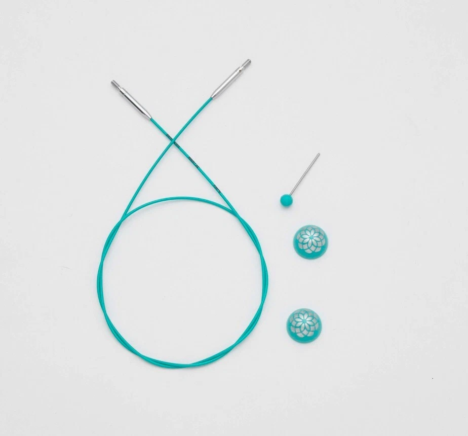 KNITPRO Knit Pro Mindful Nadelseil 360°, türkis Edelstahl, 1 Seilschlüssel, 2 Endkappen