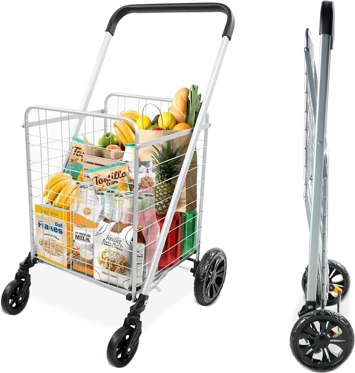Foldable Shopping Cart with 360 Swivel Castor Wheels Lightweight Heavy Duty U