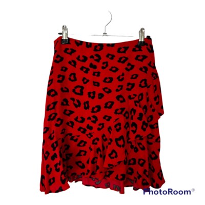 Dotti leopard print mini wrap red skirt size Australia
